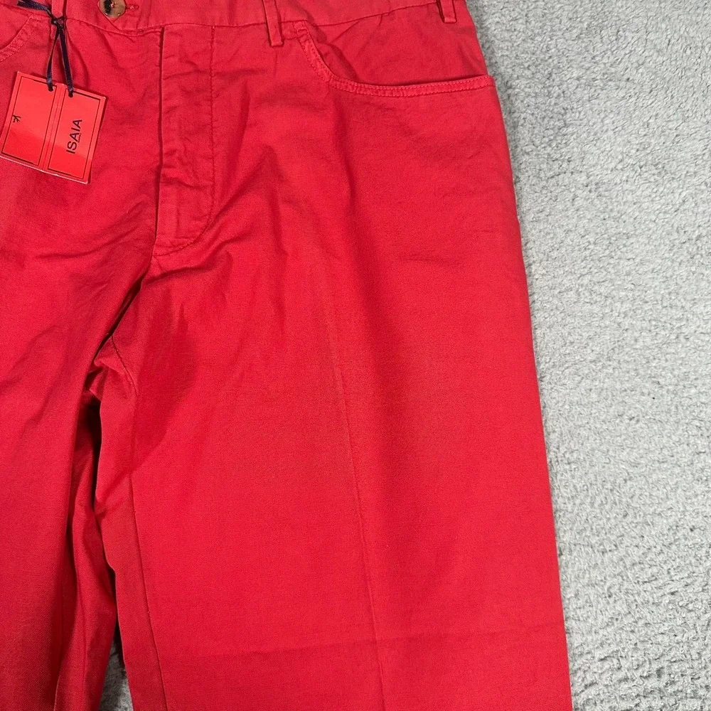 Isaia Napoli‎ Pants Mens 54R 35x31 Red Cotton Casual Flat Front Chino Trousers